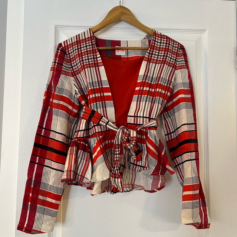 Sass & Bide Red and White Plaid Tartan Jacket